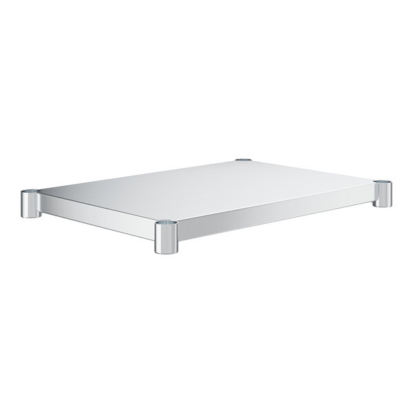A white rectangular galvanized steel shelf with metal corners.