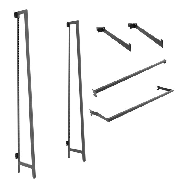 A matte black Econoco wall-mount A-frame with hangrail and faceouts.