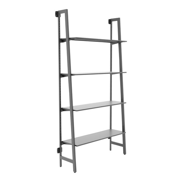A matte black metal Econoco wall-mount outrigger kit with four adjustable shelves.