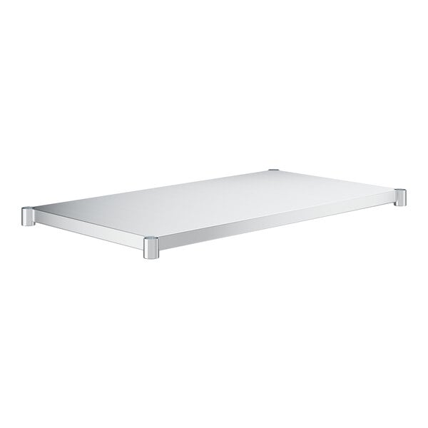 A white rectangular shelf with metal corners.