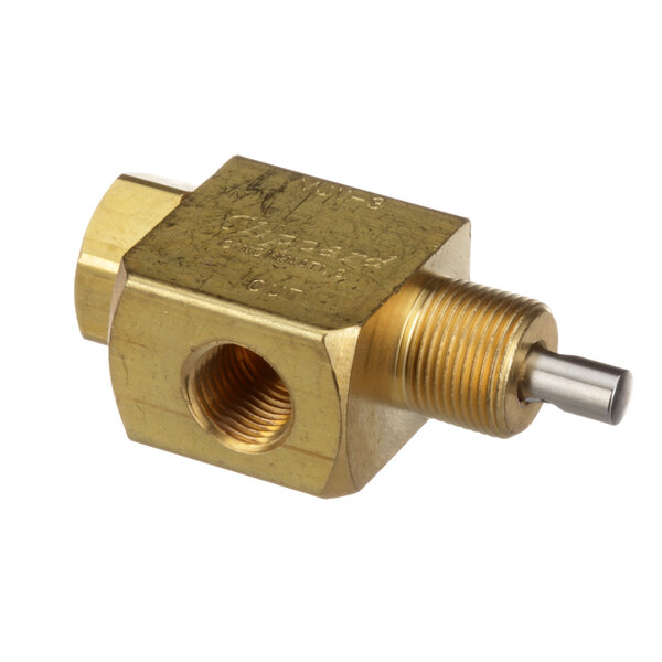 A brass Edlund valve with a threaded nut.