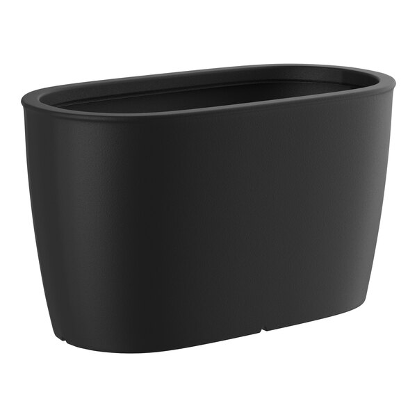 A black rectangular planter with rounded edges.