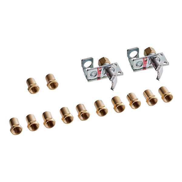 A white Cooking Performance Group liquid propane to natural gas conversion kit with two brass fittings and nuts.