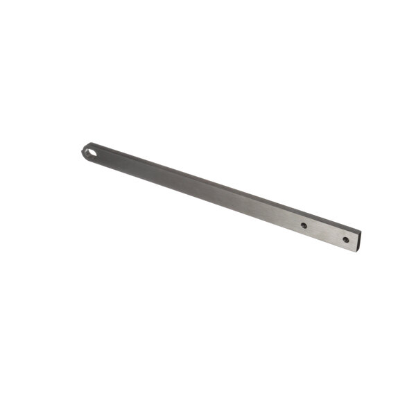 A long metal bar with a screw on it and holes.