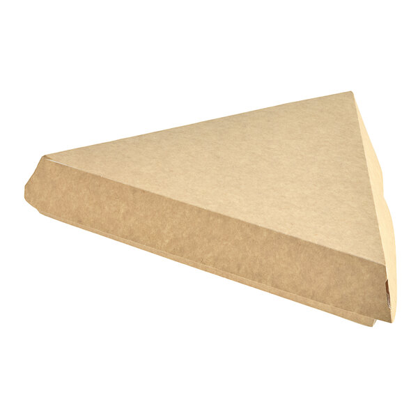 A brown triangle-shaped Choice Kraft plain cardboard pizza slice box.