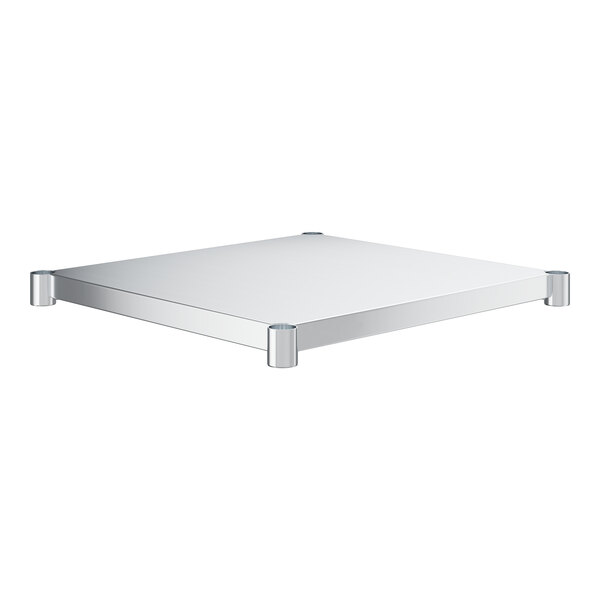 A white square metal undershelf with metal corners.