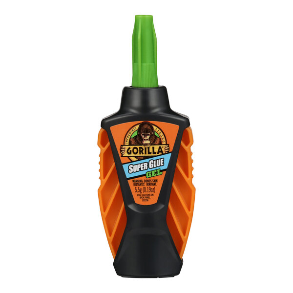 A black and orange Gorilla Micro Precise super glue bottle with a green cap.