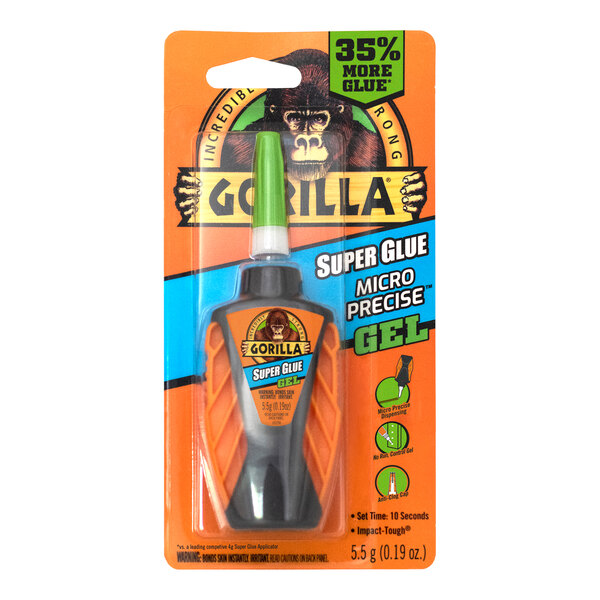 A package of Gorilla Micro Precise 5.5 Gram Super Glue Gel on a table.