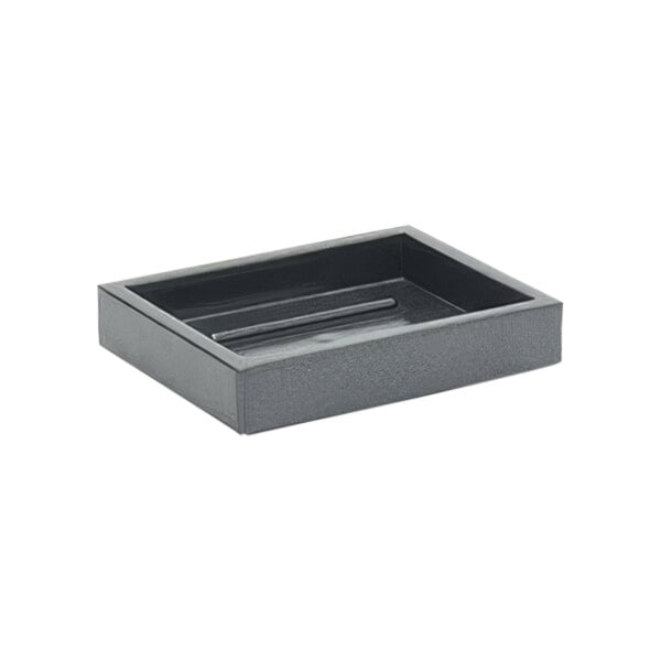 A black rectangular onyx resin soap dish with a handle.