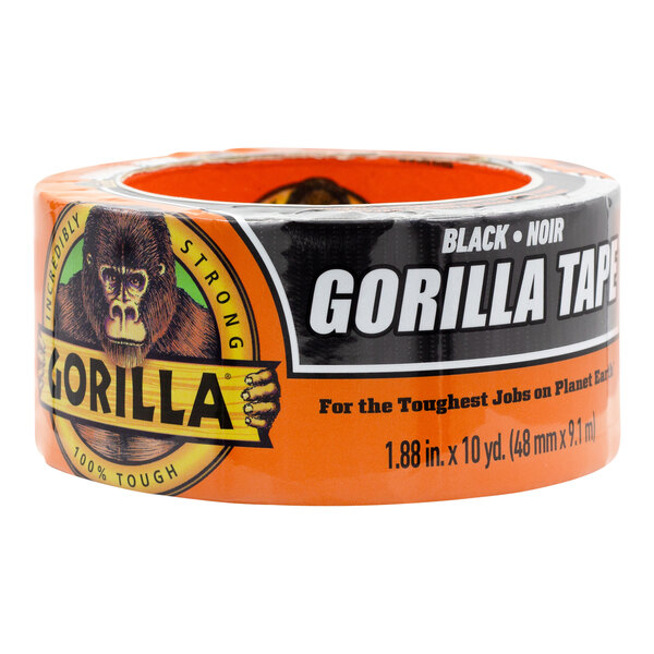 A roll of black Gorilla duct tape with a white label.