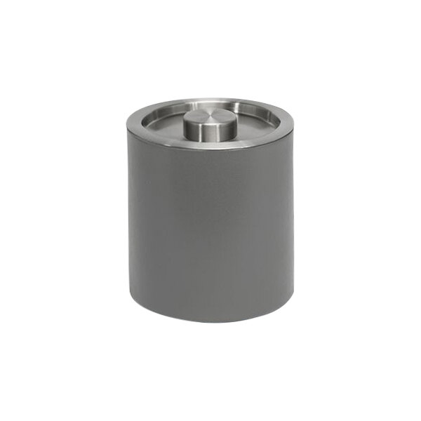 A round cylindrical metal ice bucket with a metal lid.