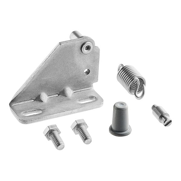 A MainStreet Equipment bottom right swing door hinge kit for refrigeration equipment with a metal bracket and screws.