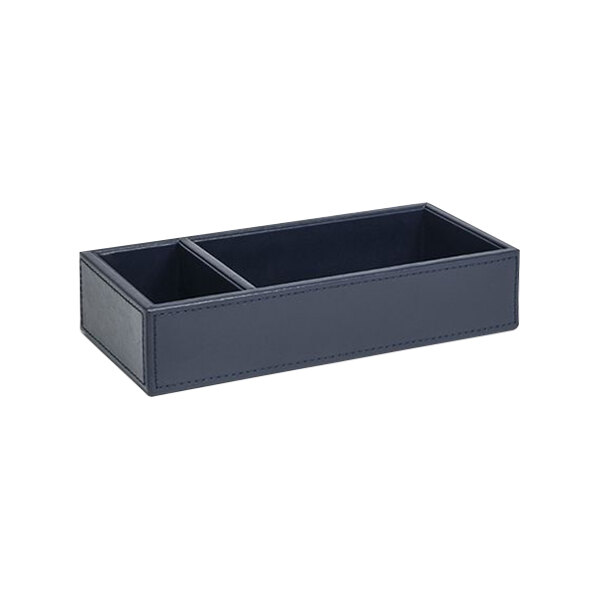 A navy faux leather rectangular organizer with 2 compartments.