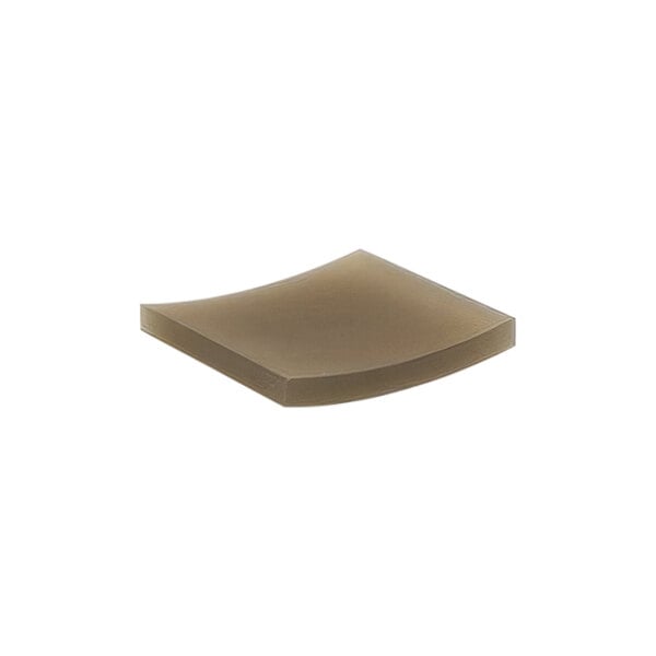 A square nutmeg resin soap dish with curved edges.