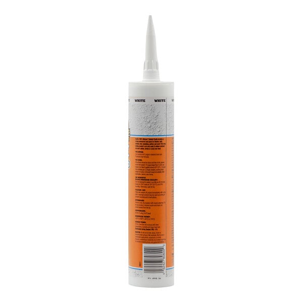 A white and orange tube of Gorilla Waterproof White Silicone Caulk.