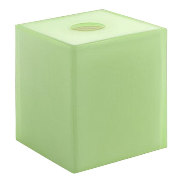 A green square resin tissue box cover with a hole in the top.