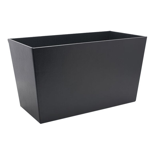 A black rectangular room360 London faux leather wastebasket with a lid.