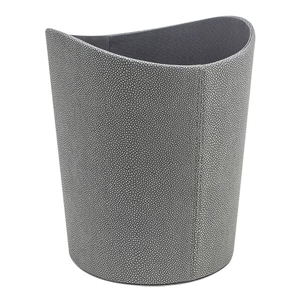 A gray faux shagreen cylinder wastebasket.