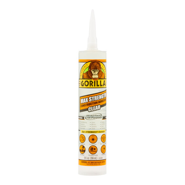 A close up of a white bottle of Gorilla Max Strength Construction Adhesive.