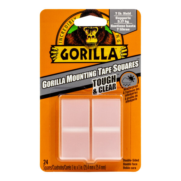 A plastic package of 24 Gorilla Tough & Clear tape squares.