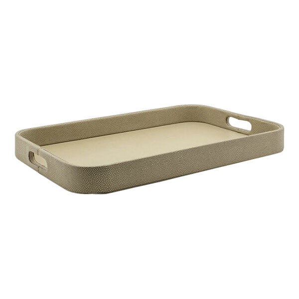 A rectangular room360 Dune faux shagreen tray with handles.