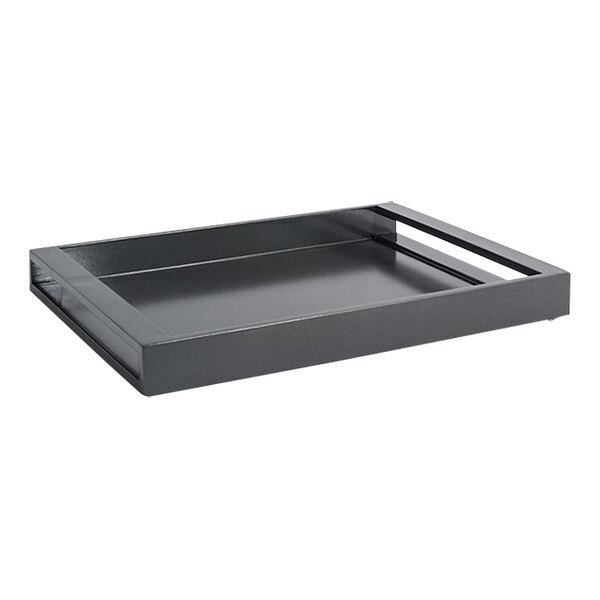 A black rectangular room360 New York onyx resin tray with black handles.