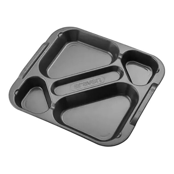 An Araven gray polypropylene tray with five compartments.