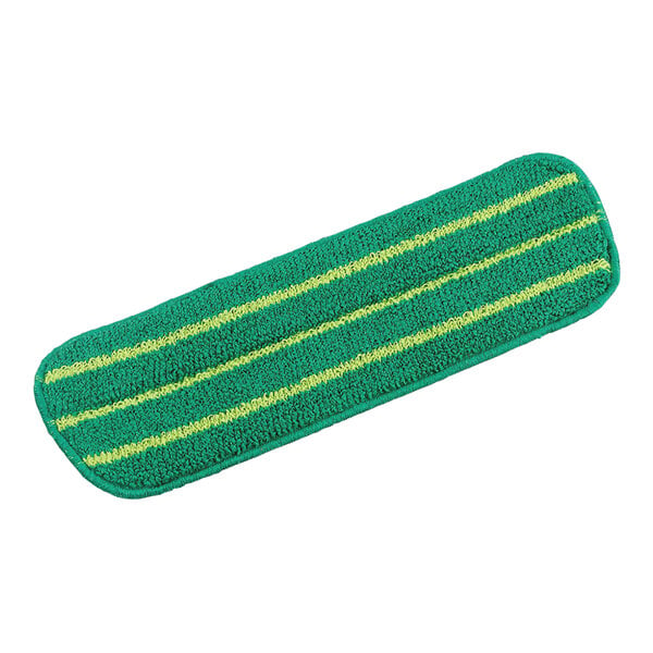 A green and yellow striped Libman Freedom spray mop pad.