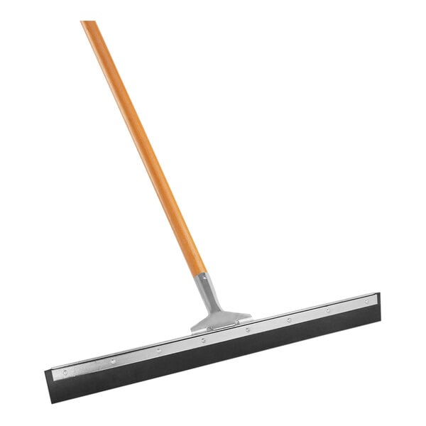 A Libman floor squeegee with a wood handle.