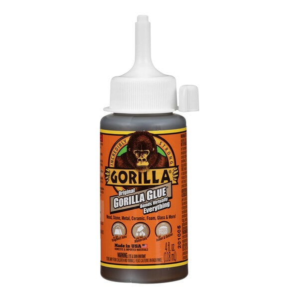 A bottle of Gorilla Glue with a white cap.