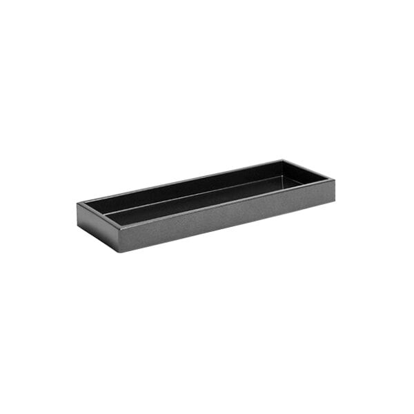 A black rectangular room360 New York Onyx Resin amenity tray with a black handle.