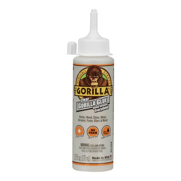 A white bottle of Gorilla 5.75 oz. Clear Glue with a white cap.