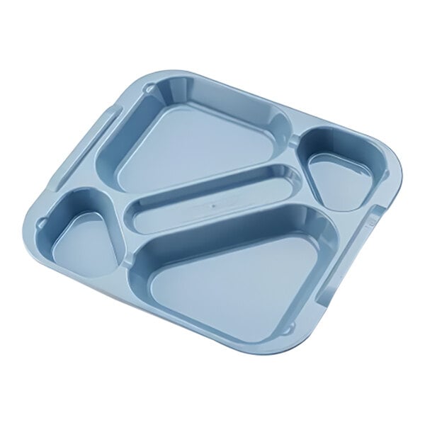 A blue Araven polycarbonate tray with five compartments.