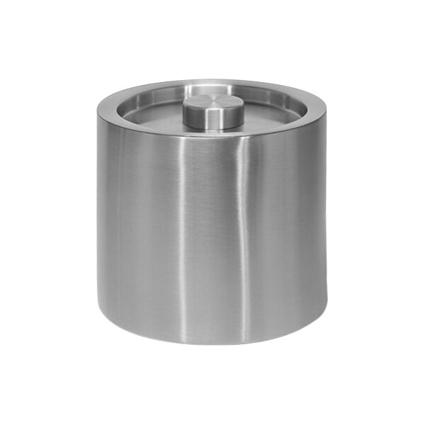 A silver stainless steel cylinder with a round top.