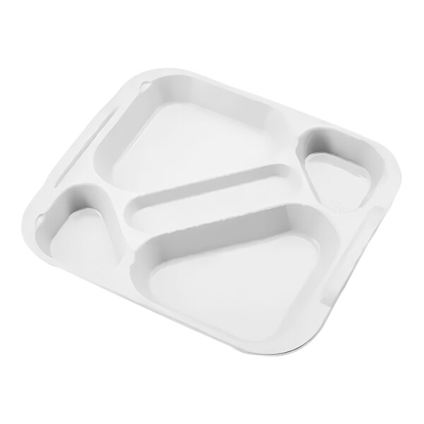 A white tray with five compartments.