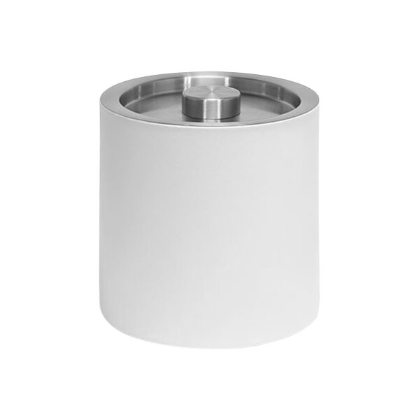 A white cylinder with a silver round top.