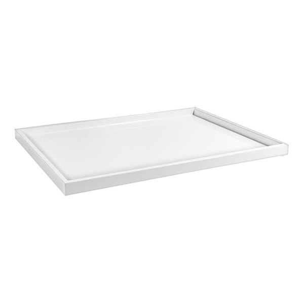 A white rectangular room360 New York resin tray with silver handles.