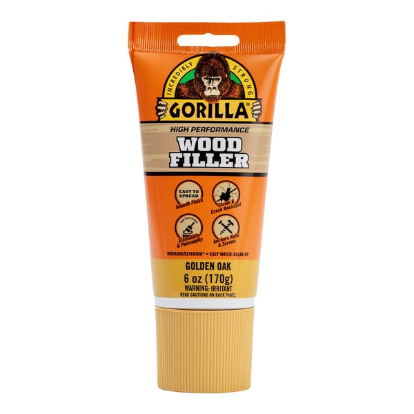 A tube of Gorilla Golden Oak wood filler.