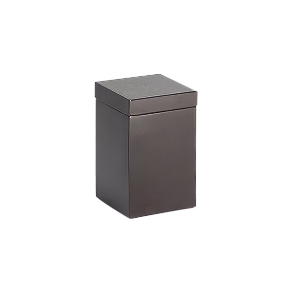 A black rectangular room360 New York resin storage jar with a lid.