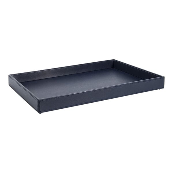 A black rectangular room360 London faux leather tray with a handle.
