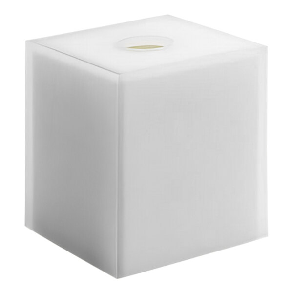 A white room360 square resin tissue box cover with a small hole in the top.