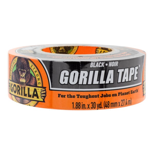 A roll of Gorilla black and orange duct tape with a logo.
