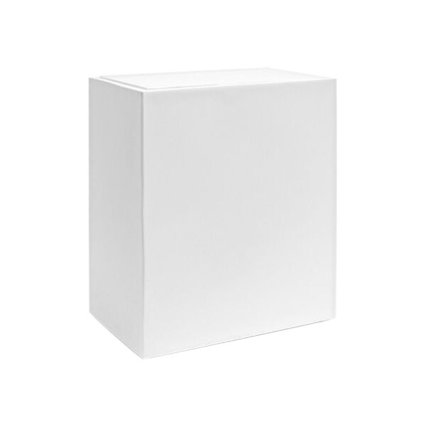 A room360 New York white resin wastebasket with a lid.