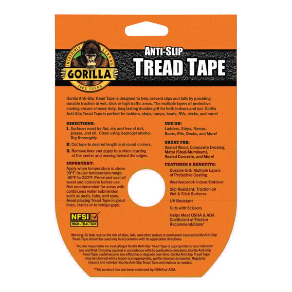 A white label with a Gorilla logo for Gorilla Anti-Slip Tread Tape.