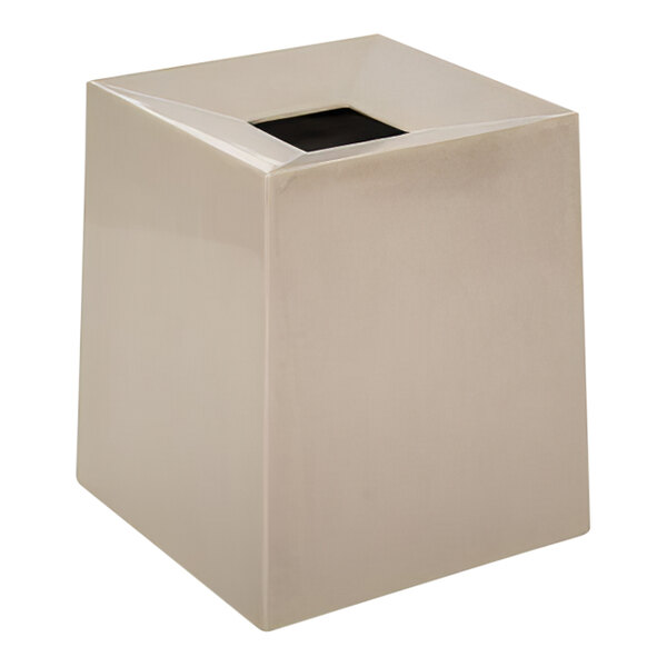A white square composite tissue box with a black square on the top.