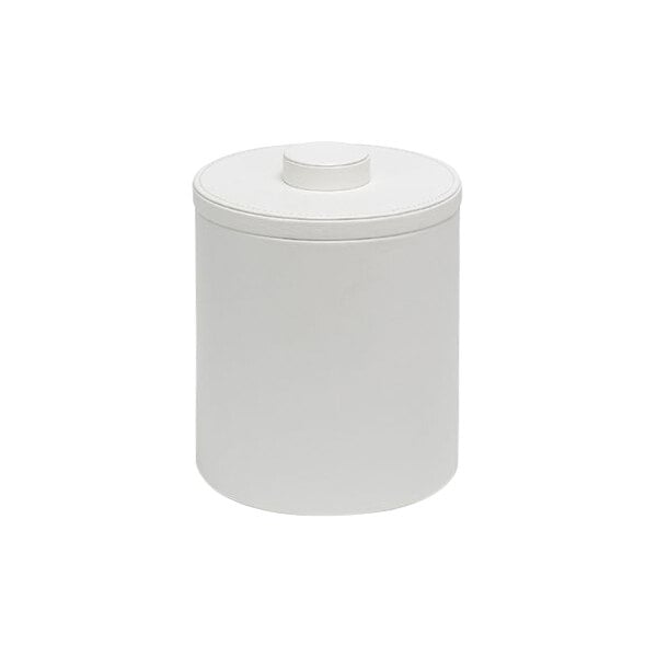 A white cylindrical room360 ice bucket with a white lid.