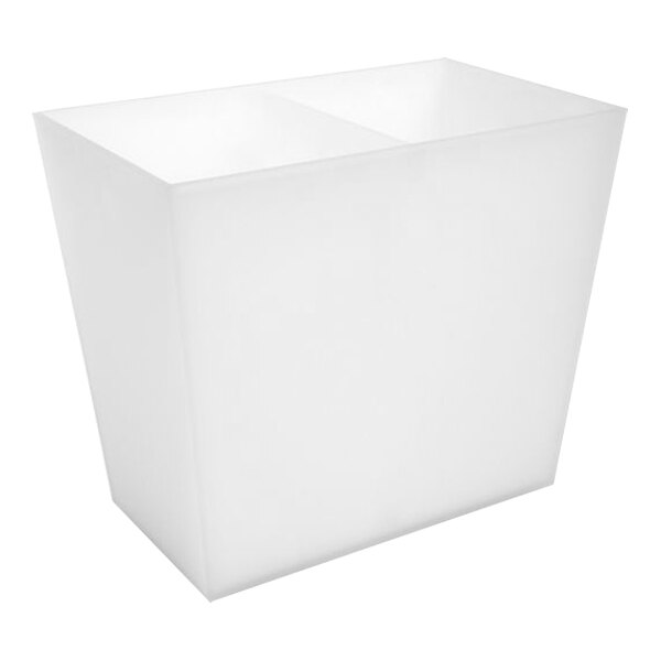 A white square plastic room360 Nassau Ice Resin Recycling Wastebasket with two compartments.