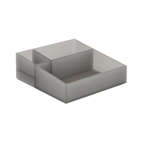 A smoke gray rectangular resin organizer with two compartments.