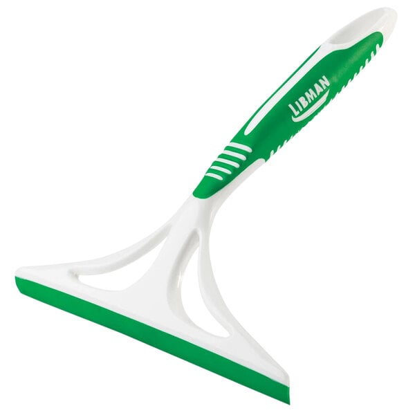 A green and white Libman window squeegee with a hanging loop.