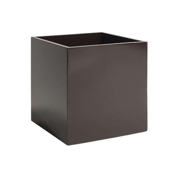 A black square resin wastebasket with a lid.